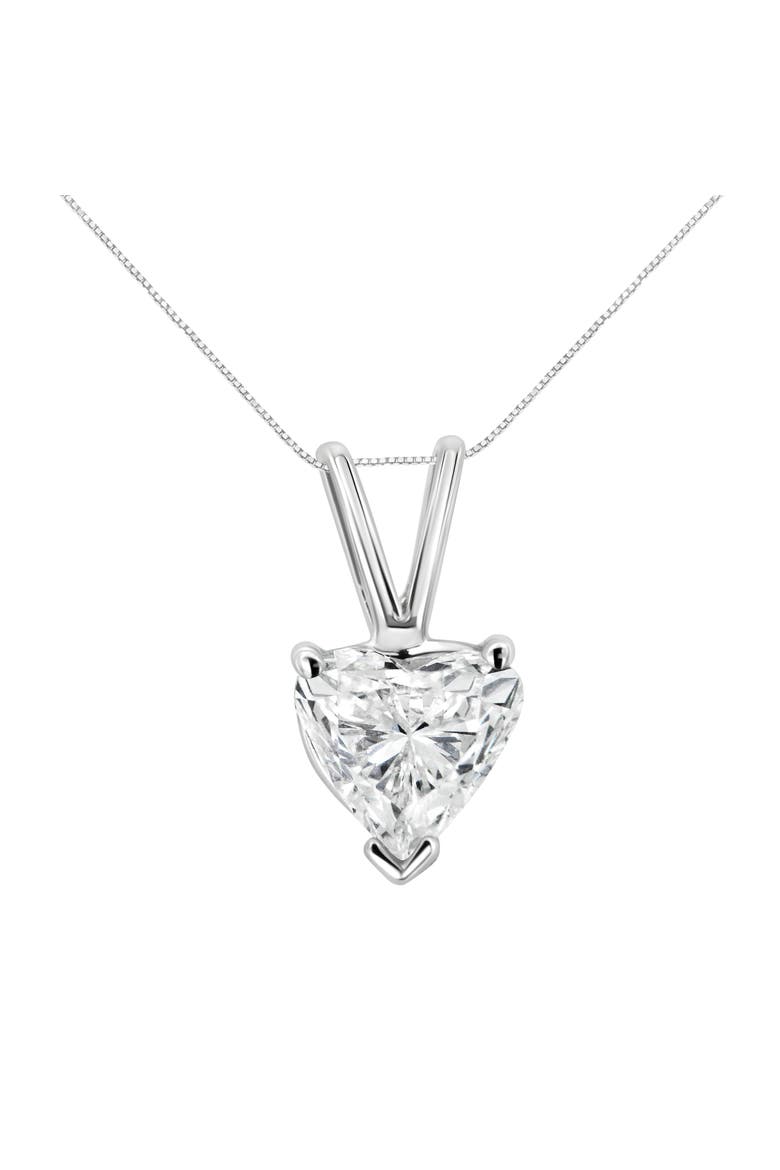 14K White Gold 3/8 Cttw Heart-Shaped Diamond Classic Solitaire Pendant Necklace, Main, color, White