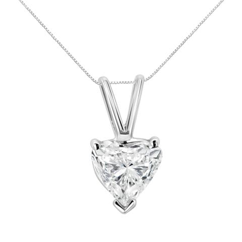 14K White Gold 3/8 Cttw Heart-Shaped Diamond Classic Solitaire Pendant Necklace