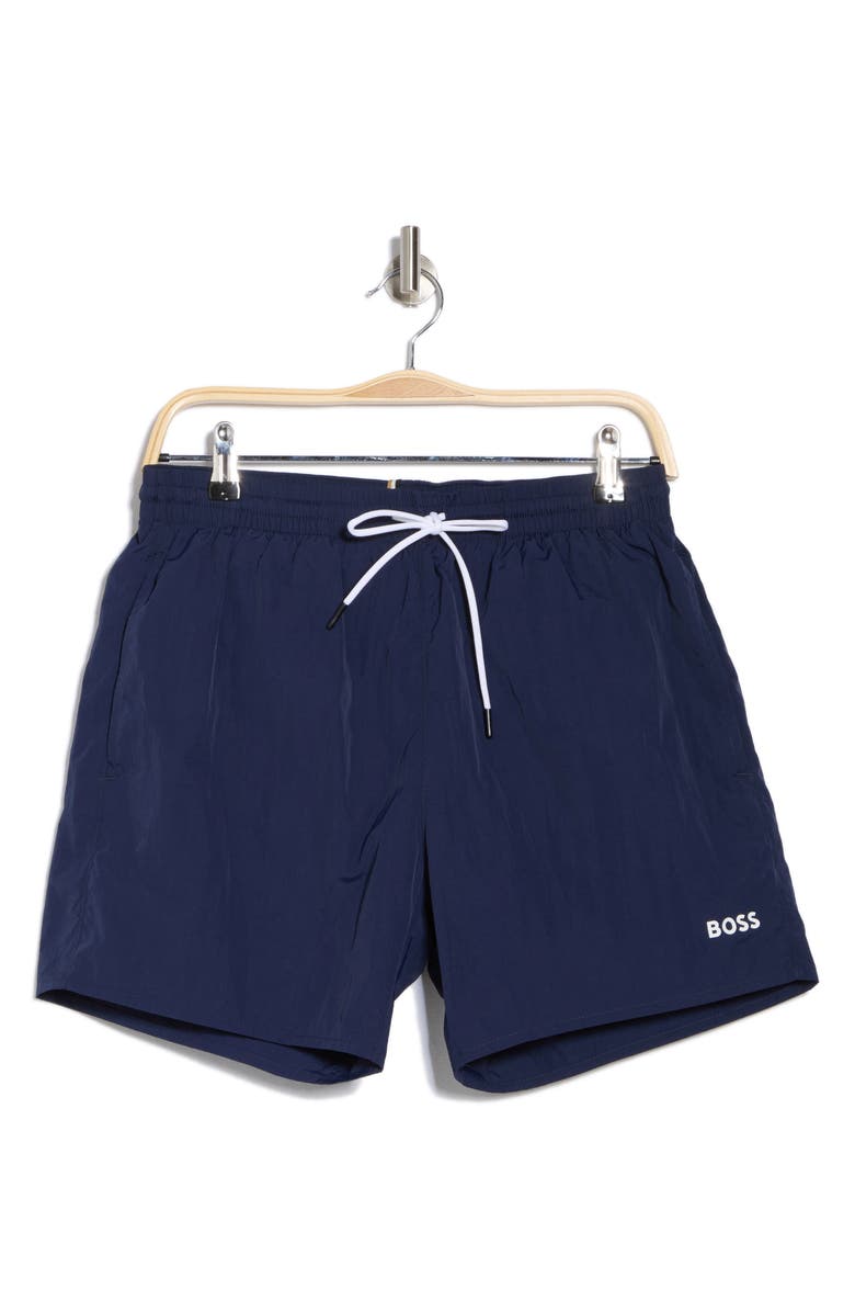 BOSS Lee Swim Trunks, Alternate, color, Navy