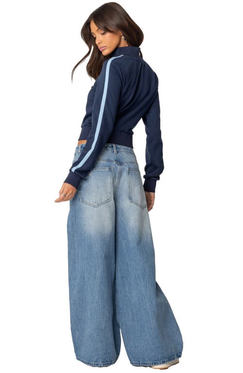 Edikted Ripped Low Rise Baggy Wide Leg Jeans In Blue-washed