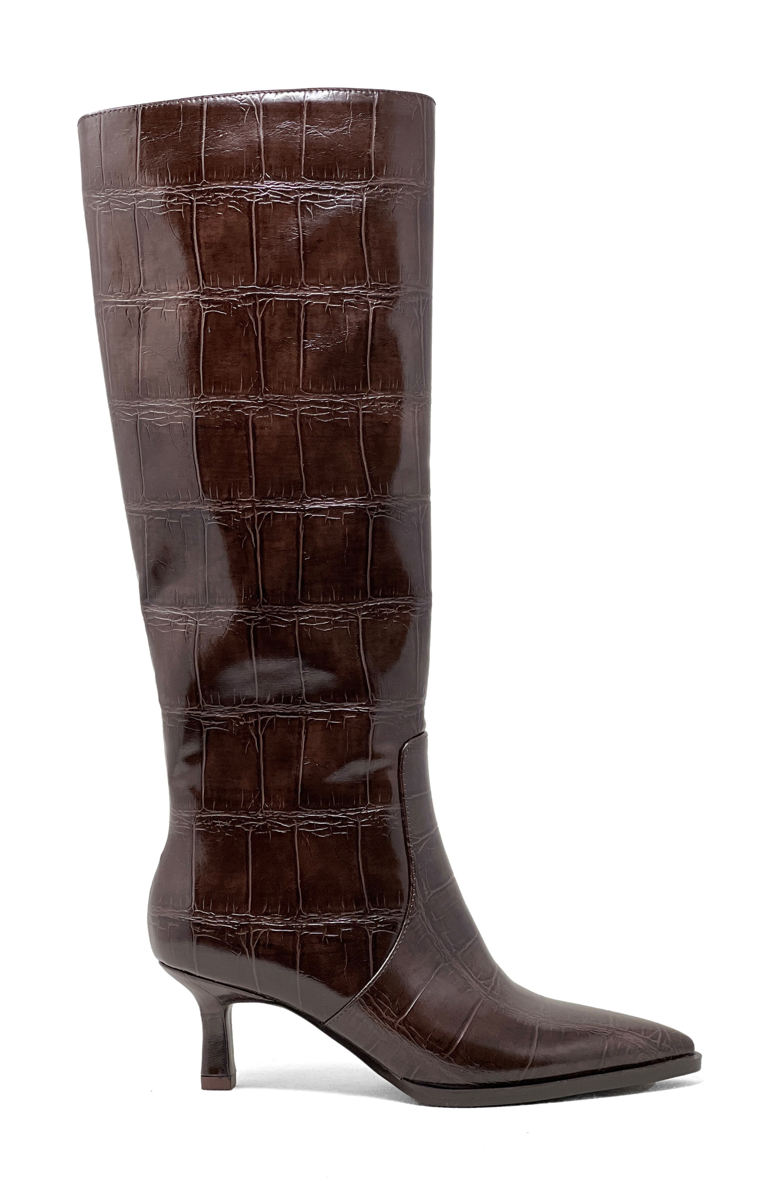 Vanessa Pointed Toe Knee High Kitten Boot, Alternate, color, BROWN CROCO