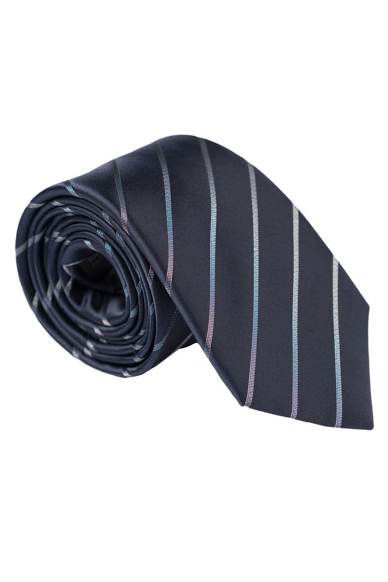 Esino - Silk Jacquard Tie for Men, Main, color, Midnight Blue and Silver