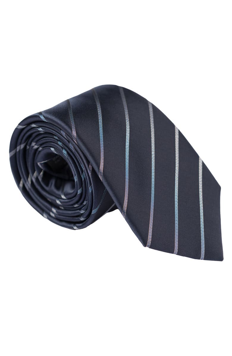 Elizabetta Esino - Extra Long Silk Jacquard Tie for Men, Main, color, Midnight Blue And Silver