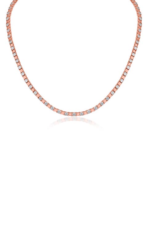 Round Cubic Zirconia Station Tennis Necklace