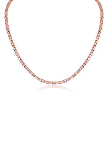 Cz By Kenneth Jay Lane Round Cubic Zirconia Station Tennis Necklace In Clear Rose Gold
