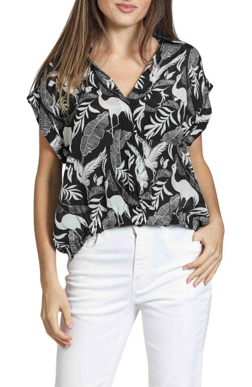 Apny Print Wrap Front Cotton High-low Top In Black