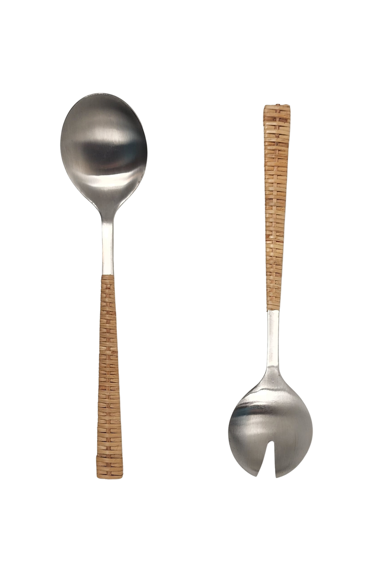 Rattan Stainless Steel Serving Set - 2 Piece, Main, color, Honey Brown