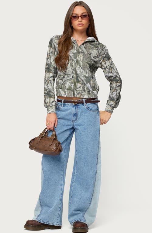 Edikted Genna Contrast Panel Low Rise Wide Leg Jeans In Blue