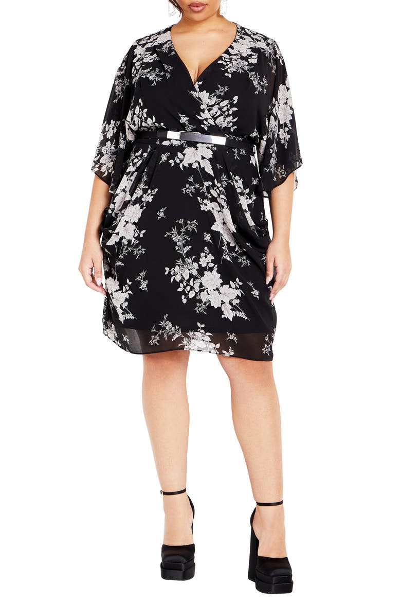 Bouquet Flutter Sleeve Faux Wrap Dress, Main, color, MINI BOUQUET