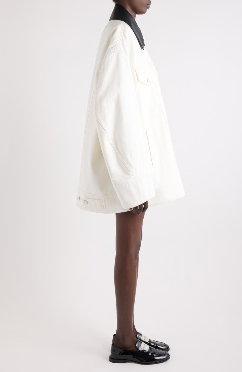 Givenchy Oversize Denim Trucker Jacket with Leather Collar, Alternate, color, Off White