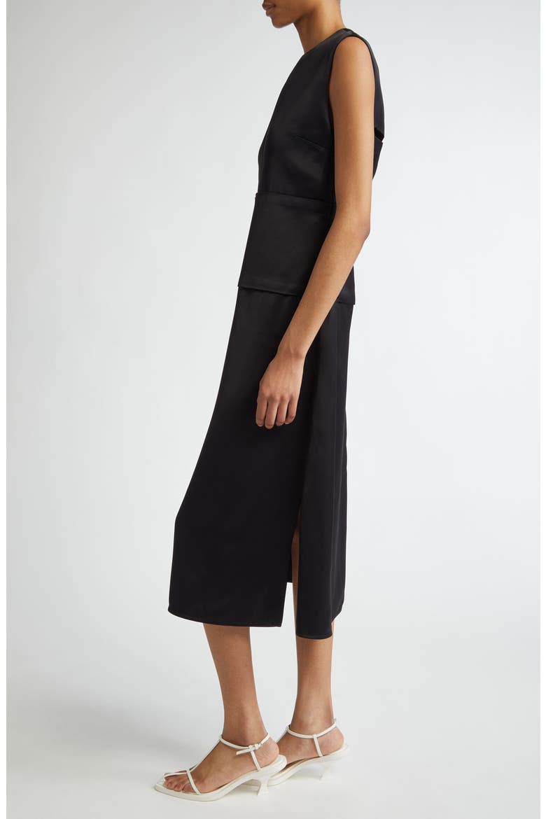 Sleeveless Matte Finish Satin Midi Dress, Alternate, color, BLACK