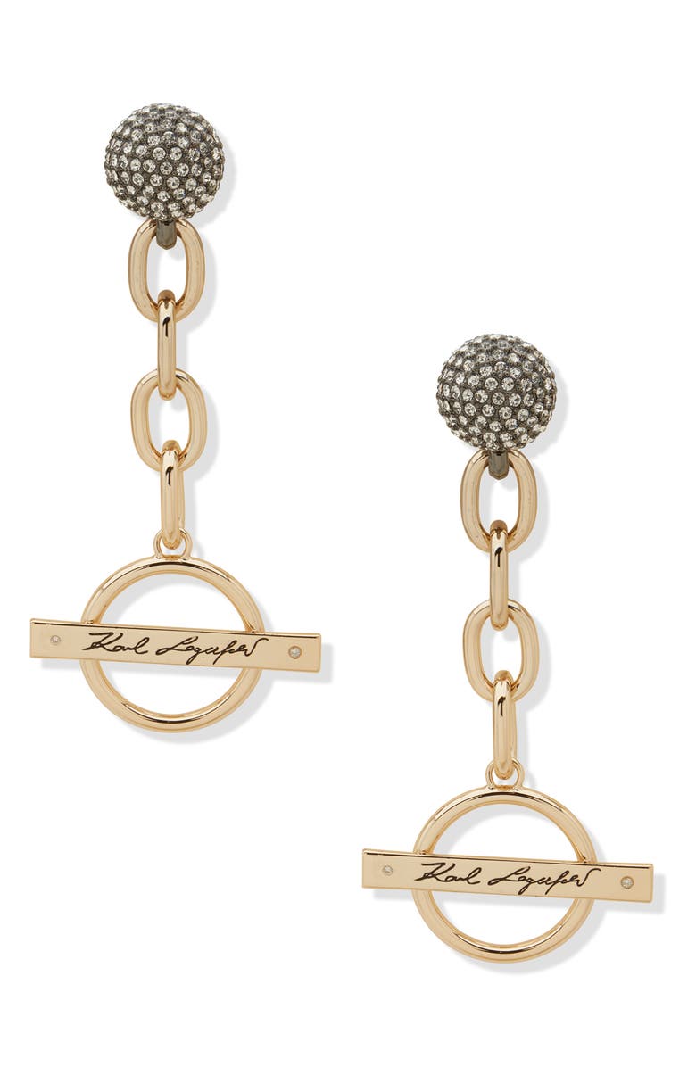 KARL LAGERFELD Logo Toggle Drop Earrings, Main, color,