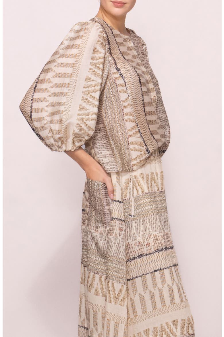 Puff Sleeve Button-Up Shirt, Alternate, color, BLUSH MULTI