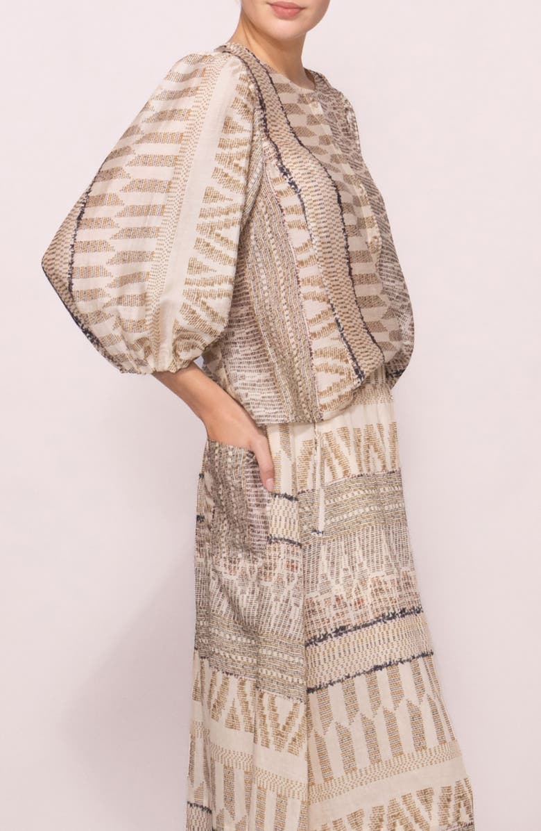 MELLODAY Puff Sleeve Button-Up Shirt, Alternate, color, Blush Multi