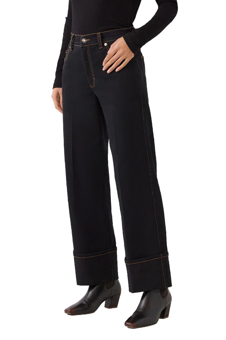 Cuffed Cropped Wide Leg Jeans, Alternate, color, BLACK