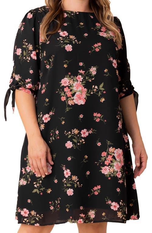 Kiyonna Manhattan Shift Dress In Midnight Pink Poppies
