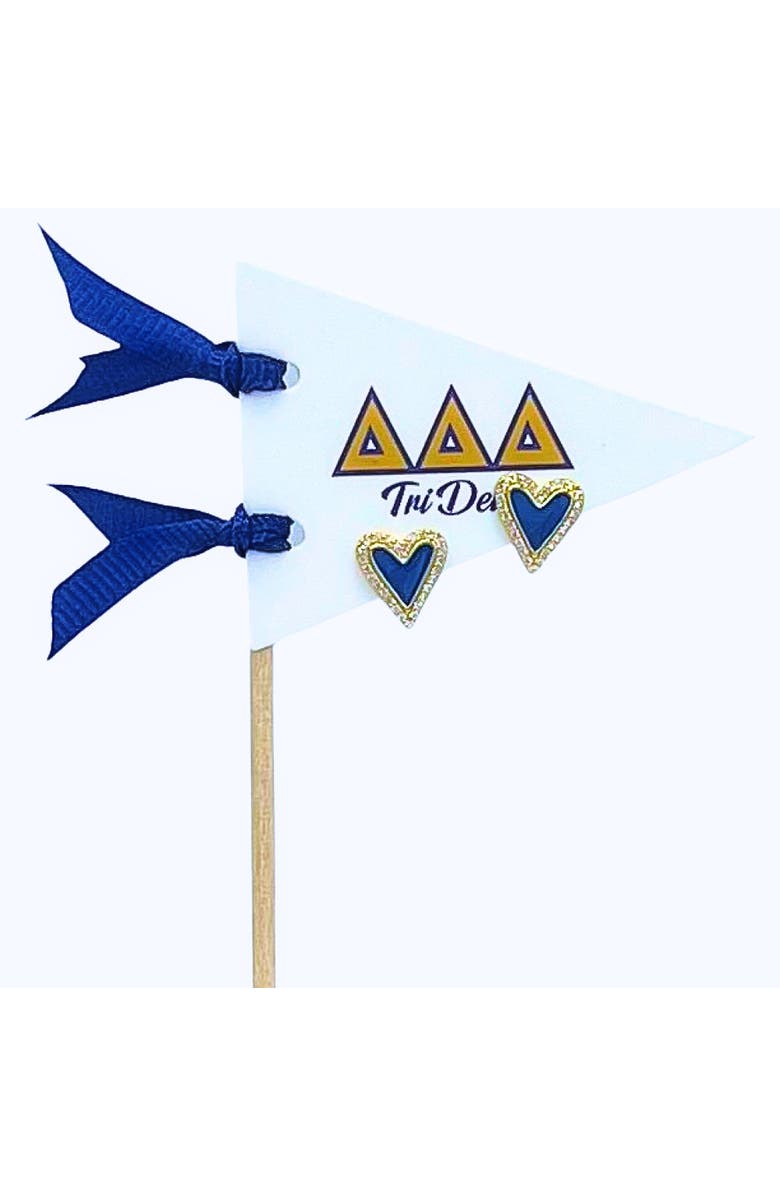 Color Shout Delta Delta Delta Heart Stud Enamel Earrings on Sorority Pennant Flag, Main, color, Yellow Gold
