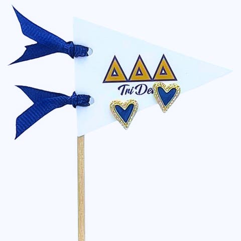 Delta Delta Delta Heart Stud Enamel Earrings on Sorority Pennant Flag