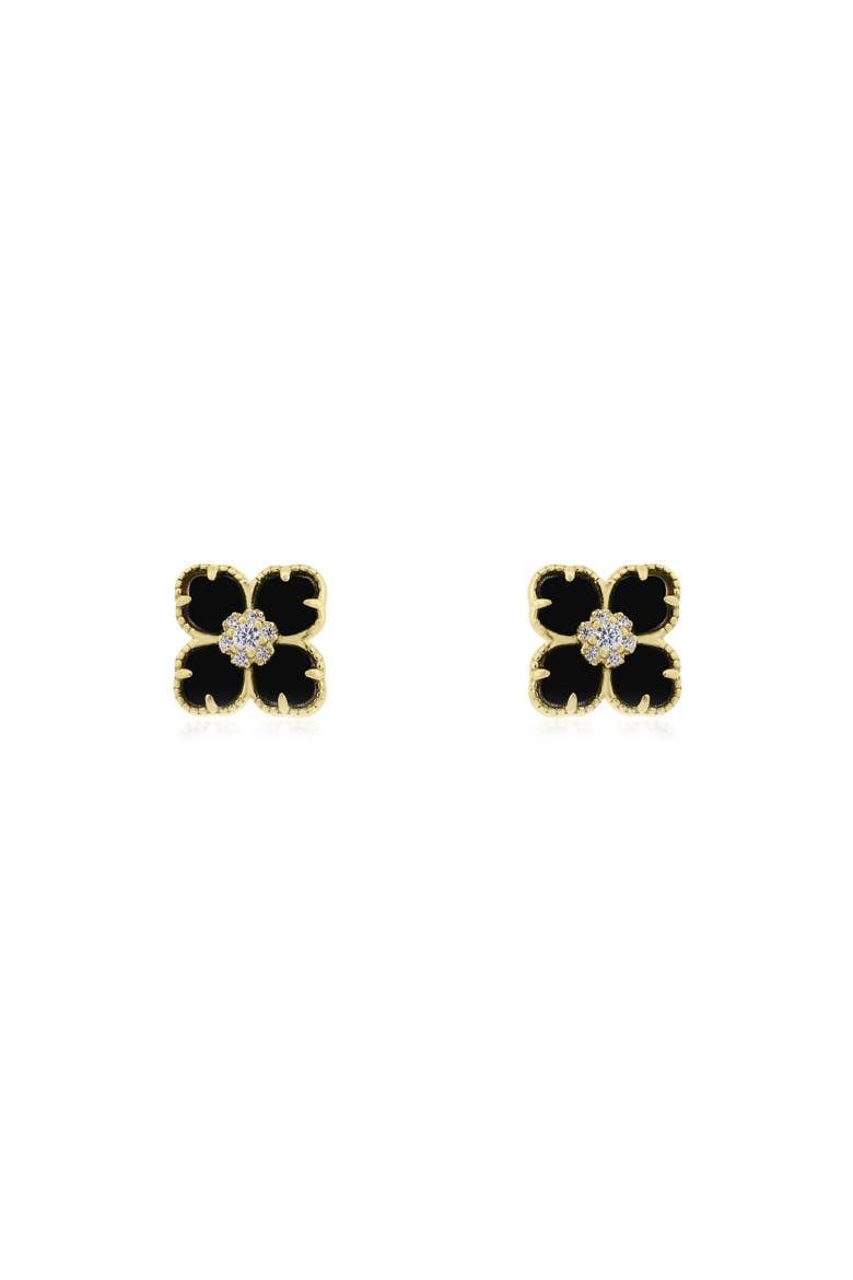 Onyx CZ Flower Stud Earrings, Alternate, color, Onyx