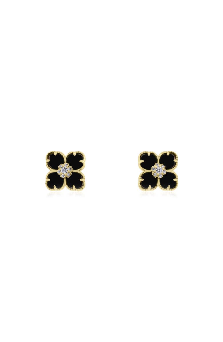 The Lovery Fine Jewelry Onyx CZ Flower Stud Earrings, Alternate, color, Onyx