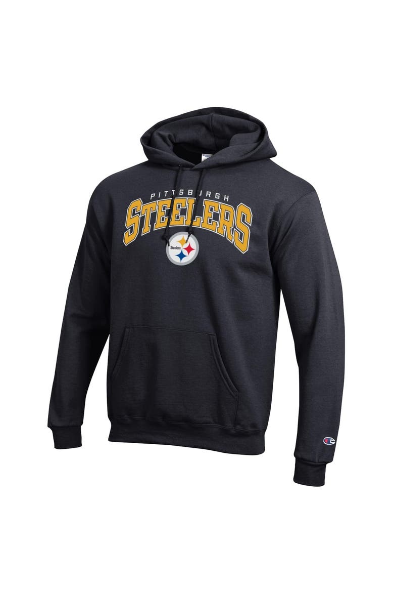 Men's Champion Black Pittsburgh Steelers Powerblend Arch over Logo Hoodie, Alternate, color, Black