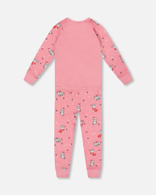 Deux Par Deux Organic Cotton Two-piece Pajamas Cat In Pink