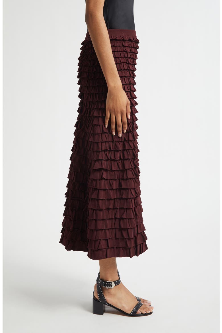 Mimi Ruffle Midi Skirt, Alternate, color, CLARET