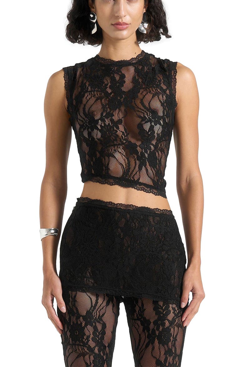 Eugenie Lace Asymmetric Top, Alternate, color, Black
