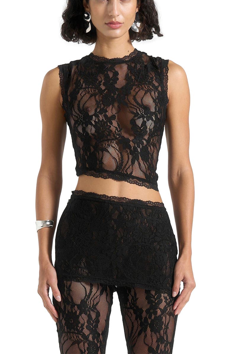 Manière De Voir Eugenie Lace Asymmetric Top, Alternate, color, Black