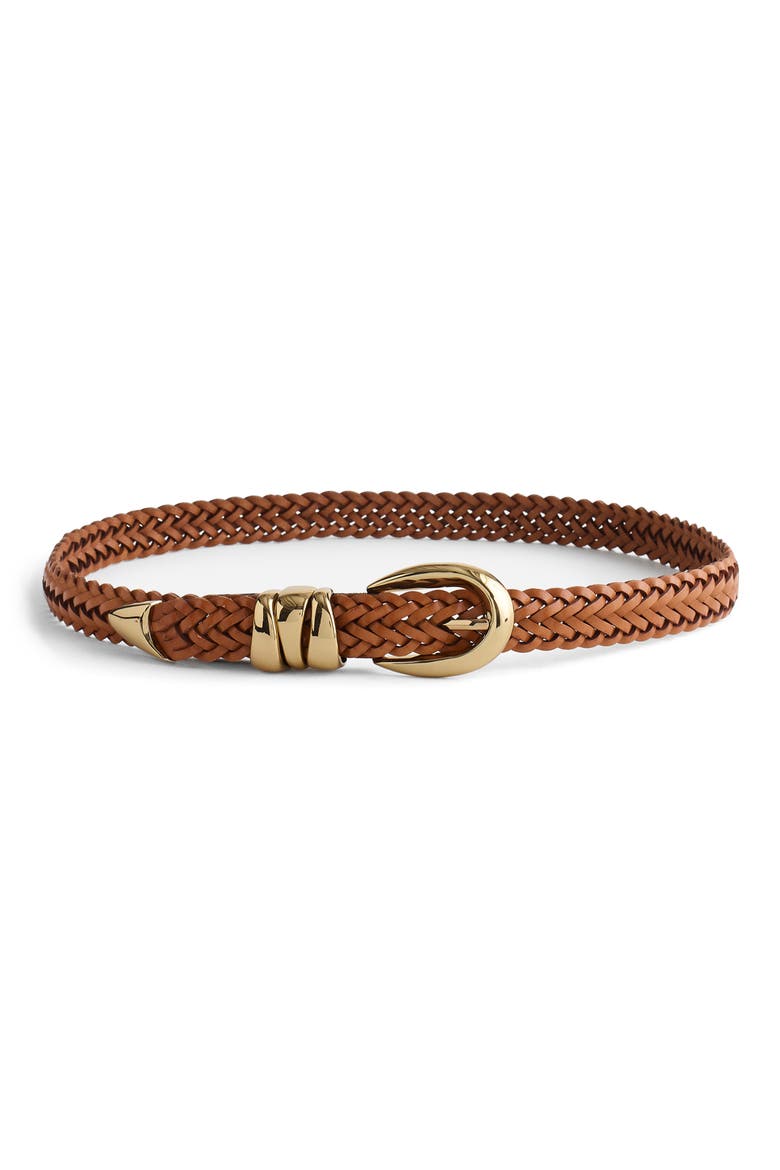 Woven Leather Triple Keeper Belt, Main, color, LIGHT CARAMEL