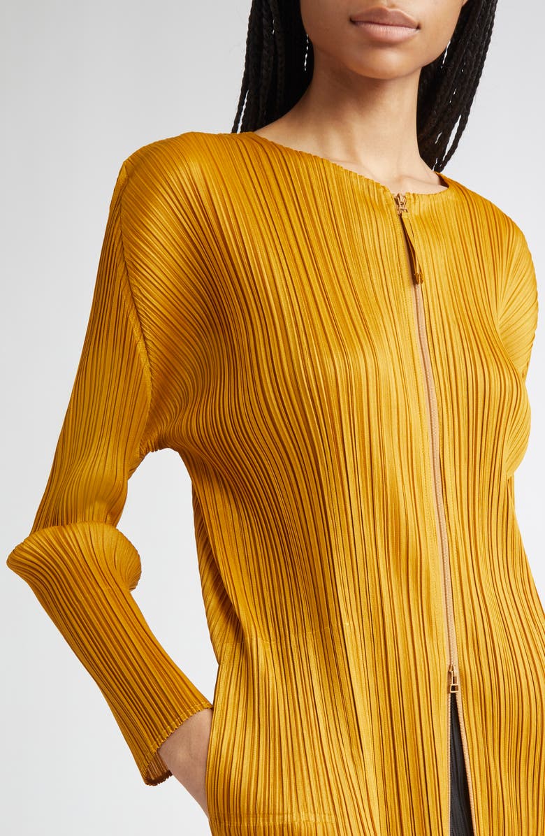 Pleats Please Issey Miyake Monthly Colors September Pleated Longline Zip Jacket, Alternate, color, Ocher