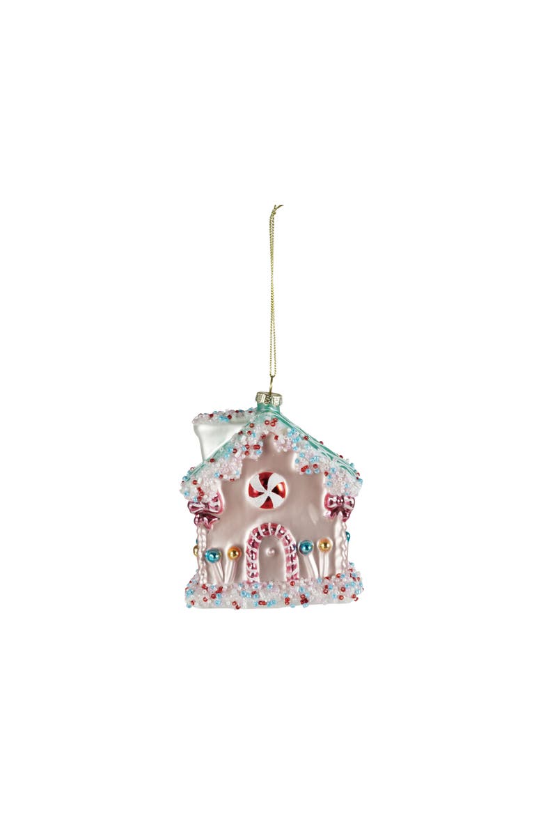 Glass Candy House Ornament with Glitter and Beaded Detail, Main, color, Multicolor