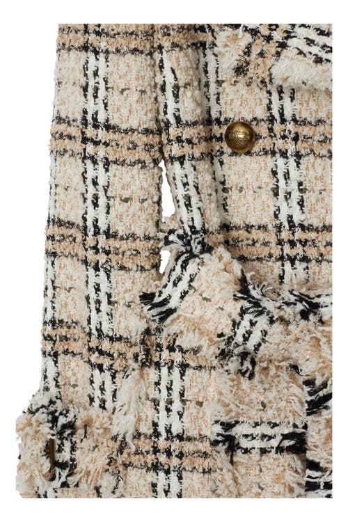 Burberry Check Bouclé Coat In String/fossil