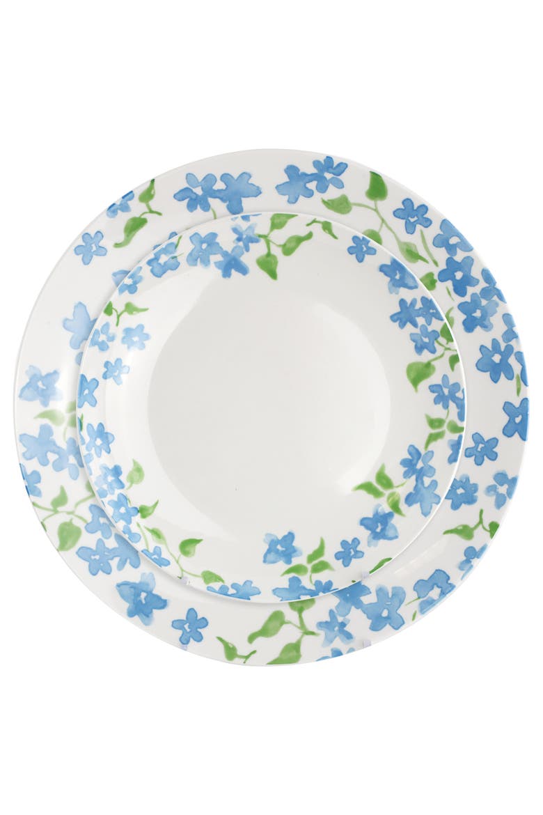 12 Piece Fine Ceramic Dinnerware Set in Blue Floral, Alternate, color, Blue