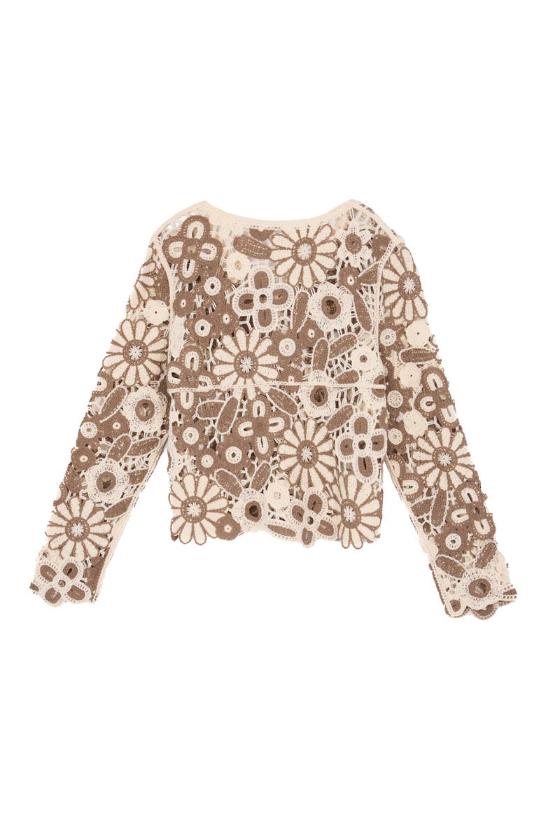 Flower Open Stitch Cardigan, Alternate, color, BROWN