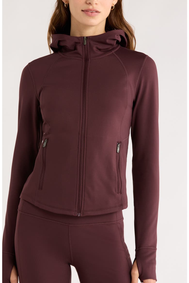 Cozy Tech Zip Hooded Jacket, Alternate, color, BURGUNDY FUDGE