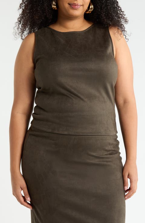 Faux Suede Pencil Skirt (Plus)