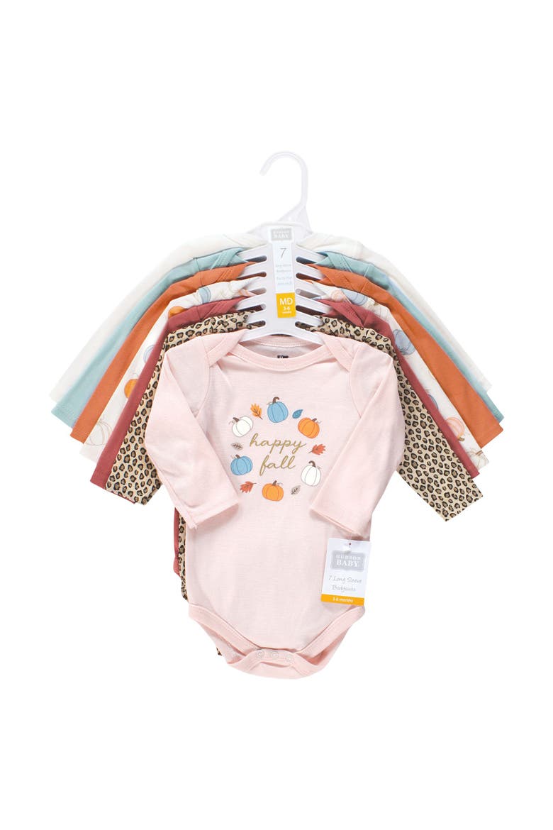 Soft Cotton Long-Sleeve Bodysuits 7-Piece Value Pack, Alternate, color, Happy Fall