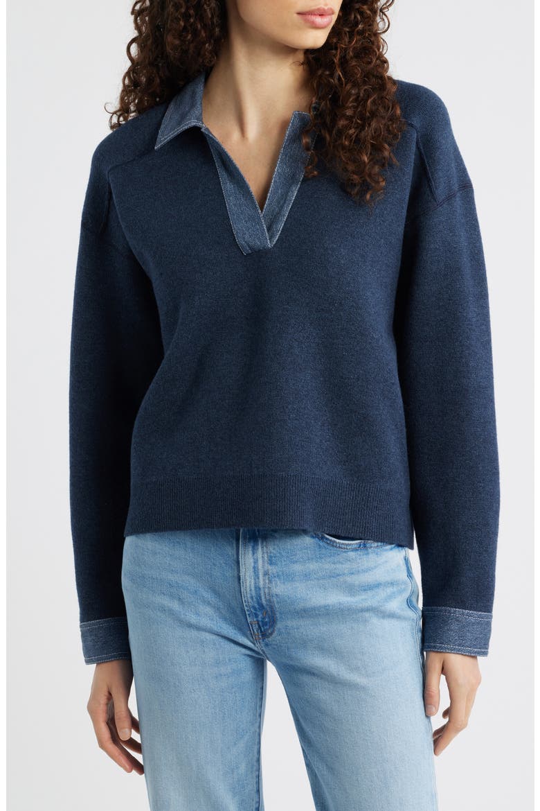 Marie Denim Polo Sweater, Main, color, DENIM