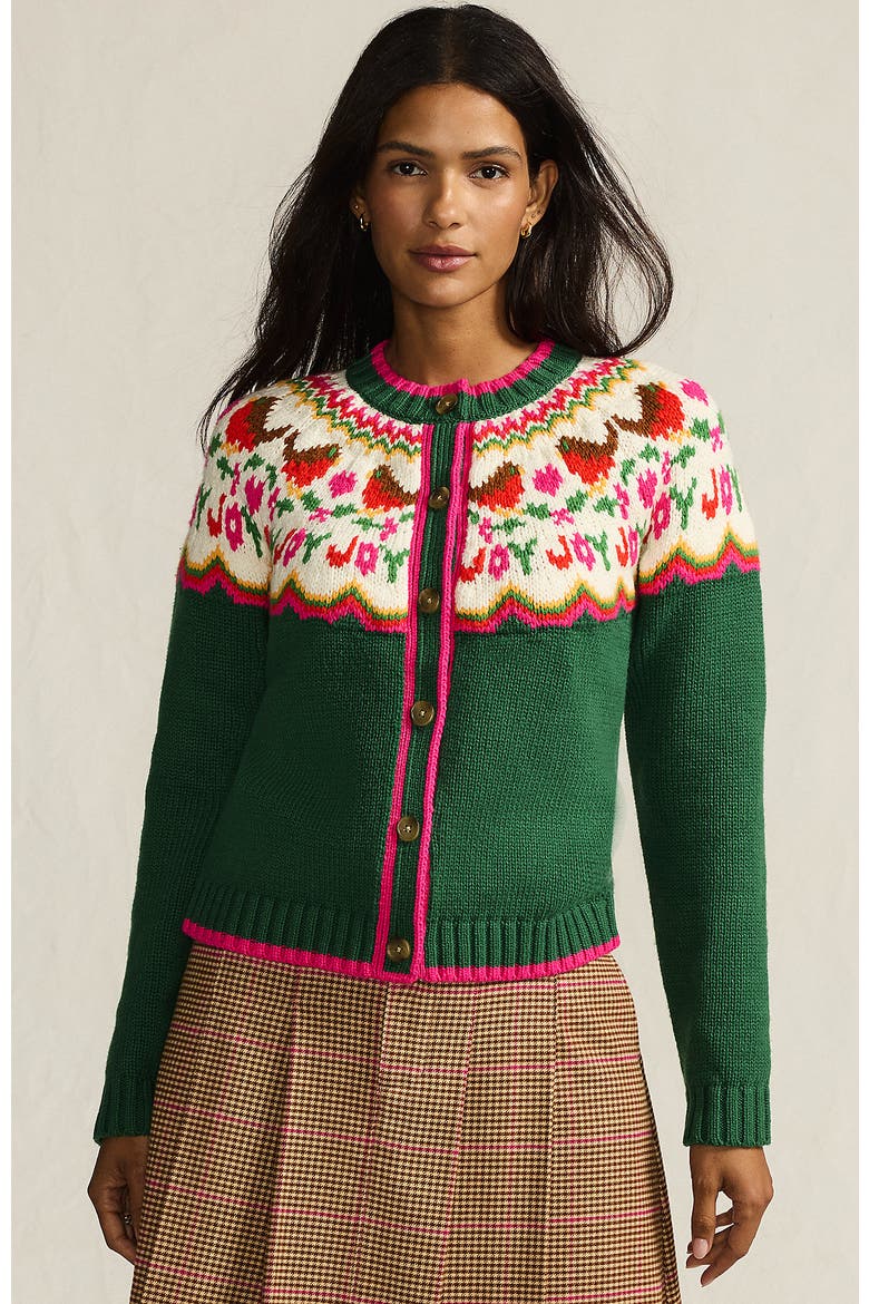Lands' End Lofty Birdseye Fair Isle Cardigan Sweater (Women