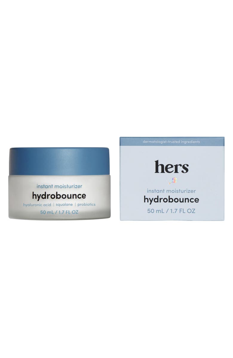HIMS & HERS Hydrobounce Instant Moisturizer Lightweight, Smoothing, Squalane & Hyaluronic Acid Cream with Probiotics, Main, color, Blue