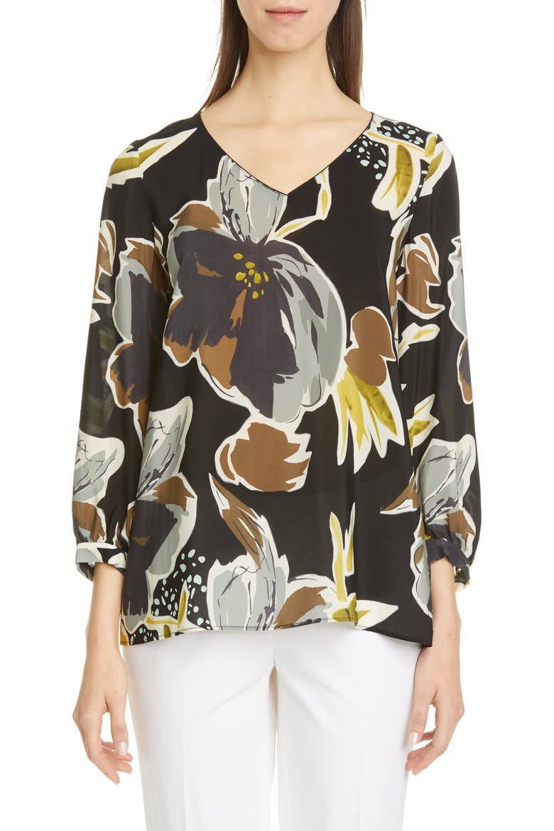 Arnette Floral Silk Blouse, Main, color, BLACK MULTI