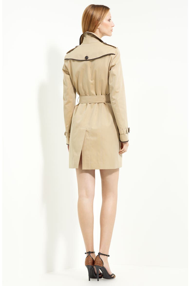 Leather Piped Belted Gabardine Trench, Alternate, color, HONEY