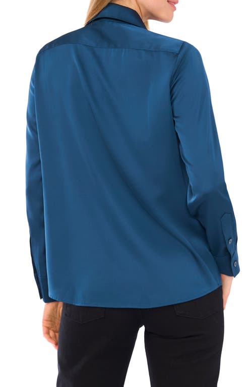 Vince Camuto Satin Long Sleeve Button-up Shirt In Blue