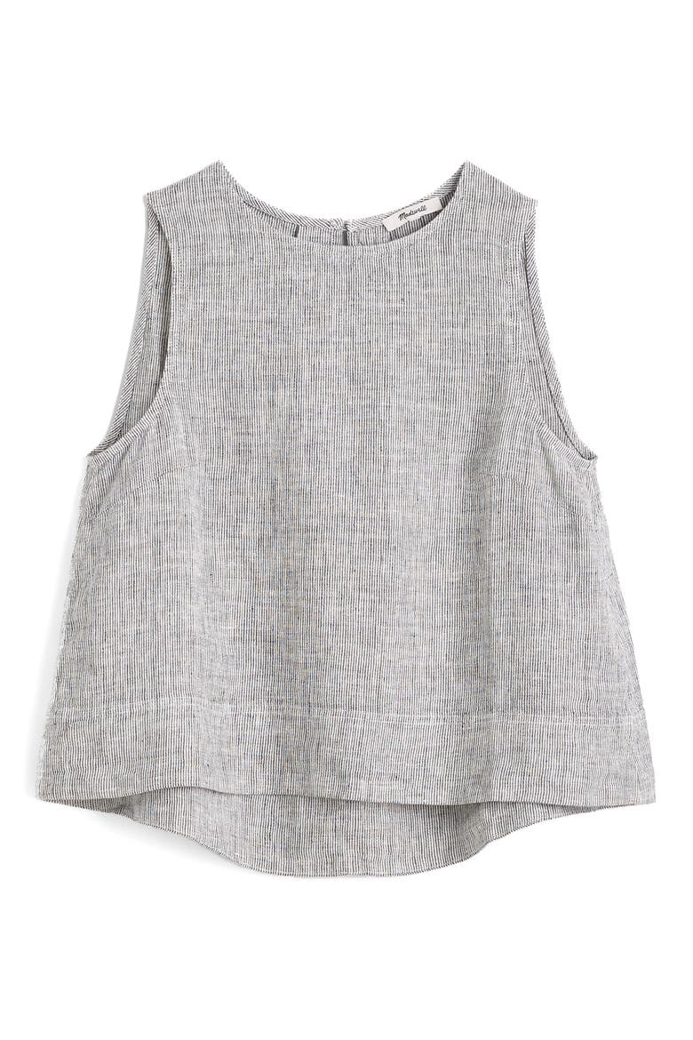 Pleated Linen Shell Top, Alternate, color, BLACK WHITE MINI STRIPE