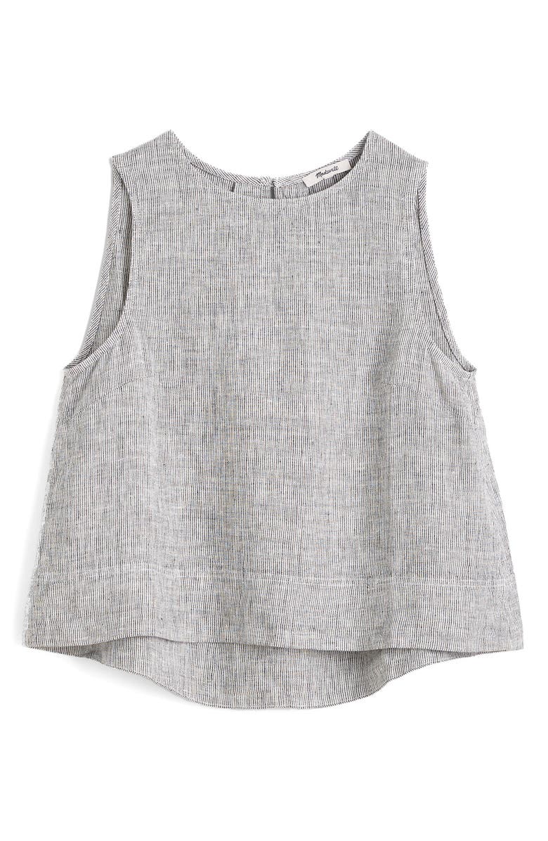 Madewell Pleated Linen Shell Top, Alternate, color, Black White Mini Stripe