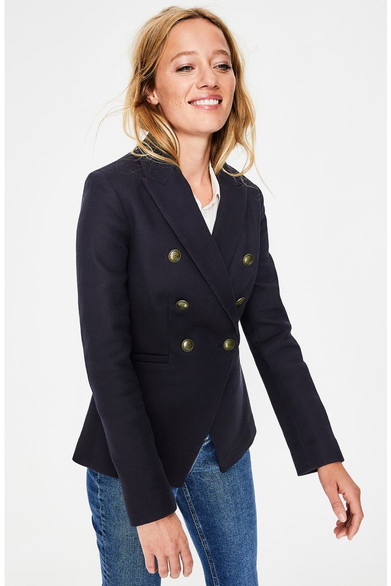Longeline Twill Double Breasted Blazer, Alternate, color, NAVY