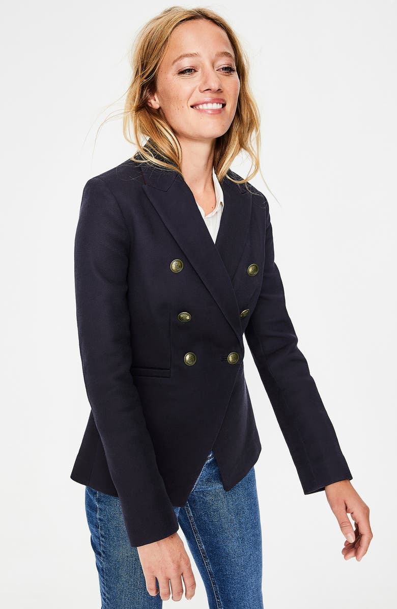 Boden Longeline Twill Double Breasted Blazer, Alternate, color, 