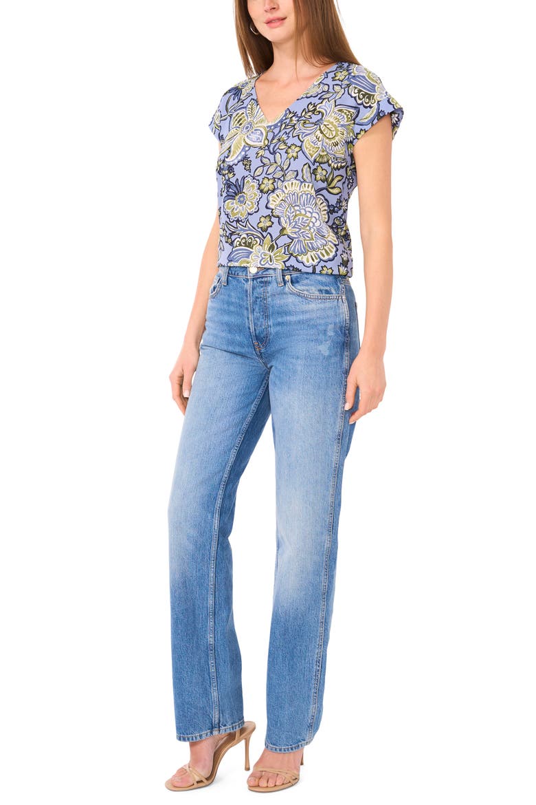 Print V-Neck Top, Alternate, color, VINTAGE BLUE