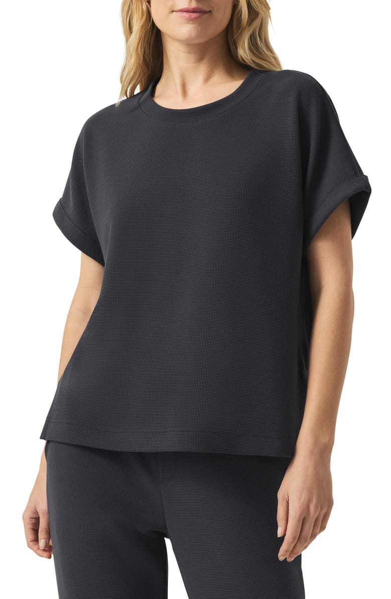 Splendid Waffle Scuba Knit Short Sleeve Sweatshirt, Main, color, 